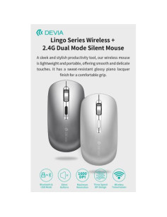 DEVIA MOUSE WIRELESS CON DPI REGOLABILE 2.4G + BLUETOOTH DUAL MODE SILVER