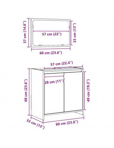 Mobile da Bagno  con Specchio in Rovere Nero 60x33x61 cm in Legno Ingegnerizzato