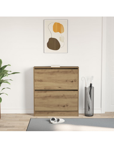 Mobile per scarpe  con cassetto a ribalta in rovere affumicato 80x21x87,5 cm
