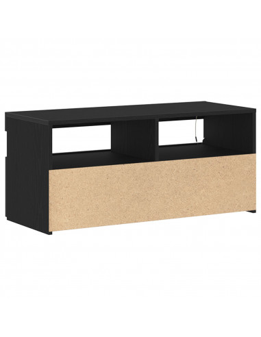 Mobile TV  con luci LED, Nero Rovere 90x35x40 cm in legno ingegnerizzato