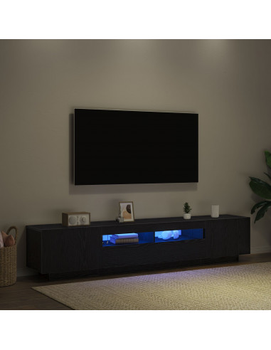 Mobile TV  con luci LED, nero Rovere, 200x35x40 cm, in legno ingegnerizzato