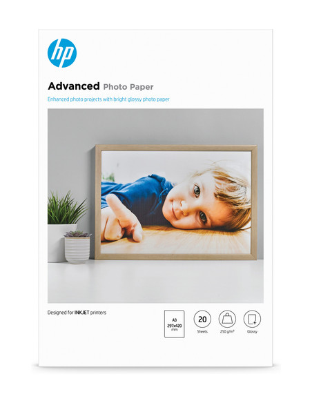 HP Carta fotografica Advanced, lucida, 250 g/m2, A3 (297 x 420 mm), 20 fogli