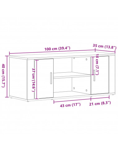Mobile TV  Nero Rovere 100x35x40 cm Legno ingegnerizzato