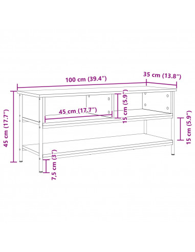 Mobile TV  Nero Rovere 100x35x45 cm Legno ingegnerizzato e Acciaio