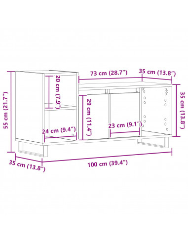 Mobile TV  Nero Rovere 100x35x55 cm Legno ingegnerizzato