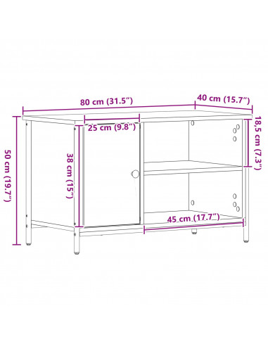 Mobile TV  Nero Rovere 80x40x50 cm Legno ingegnerizzato e Acciaio