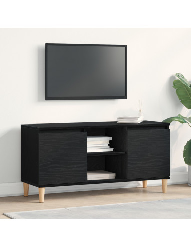 Mobile TV con gambe in legno Nero Rovere 102x35x50 cm
