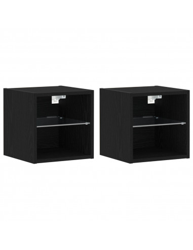 Mobile TV LED  2 pezzi Nero Rovere 30x28,5x30 cm Legno ingegnerizzato