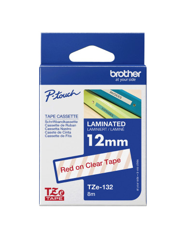 Brother TZE-132 nastro per etichettatrice Rosso su trasparente