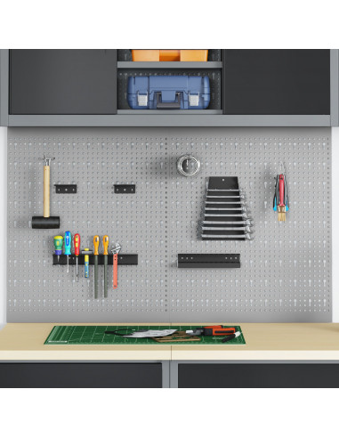 Pannelli pegboard  2 pezzi con 8 accessori Grigio 50x60 cm Acciaio