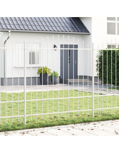 Recinzione da Giardino  Bianco con Parte Superiore a Cerchio 8,5x1,75 m in Acciaio