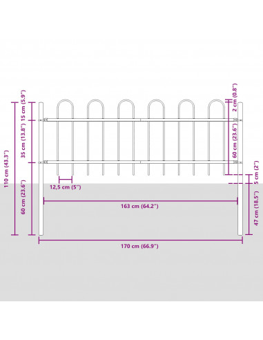 Recinzione da Giardino  con Fondo a Arco Bianca 11,9x0,6 m in Acciaio