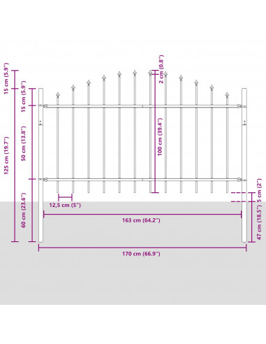 Recinzione da Giardino  con Parte Superiore A Forma di Arco Bianca 6,8x1 m in Acciaio