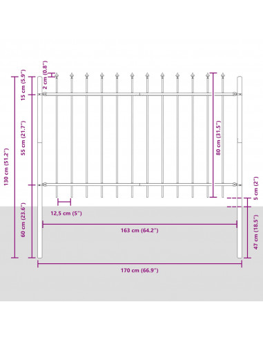 Recinzione da Giardino  con Parte Superiore a Punta Bianca 15,3x0,8 m in Acciaio