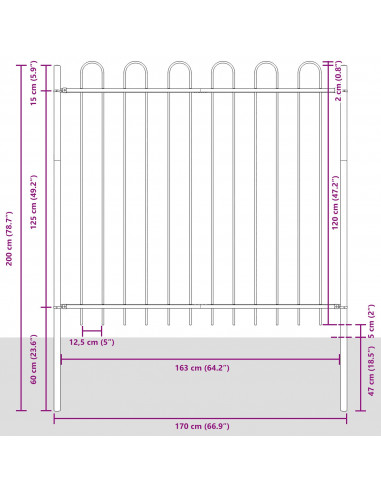 Recinzione da Giardino  con parte superiore ad arco Bianca 10,2x1,5 m in Acciaio