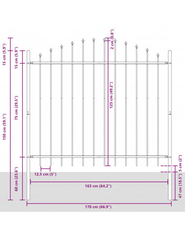 Recinzione da Giardino  con Parte Superiore ad Arco Bianca 5,1x1,25 m in Acciaio