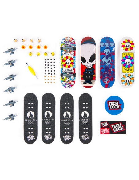 Tech Deck | MINI SKATE FINGERSKATE | 4 mini skate personabilizzabili fingerskate con grafiche originali, giocattoli per bambini 