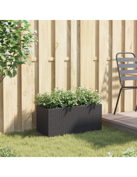 Fioriera da Giardino con 2 Vasi Nera 72x30x32 cm in Polyrattan