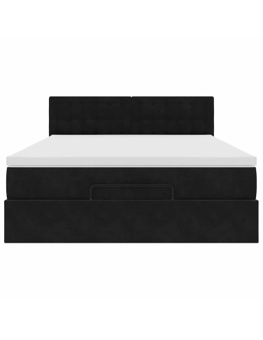 Struttura Letto Pouf con Materasso Nero 140x200 cm in Velluto