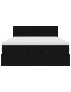 Struttura Letto Pouf con Materasso Nero 140x200 cm in Velluto 2