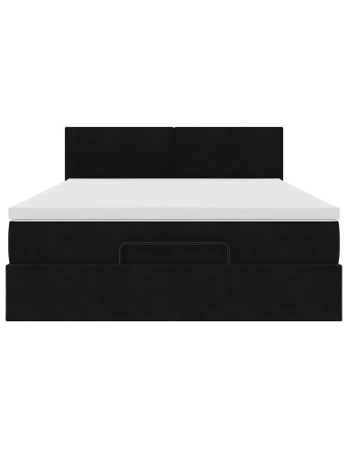 Struttura Letto Pouf con Materasso Nero 140x200 cm in Velluto