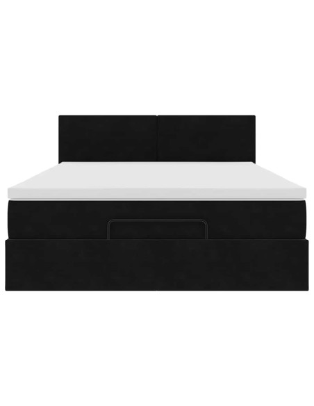 Struttura Letto Pouf con Materasso Nero 140x200 cm in Velluto