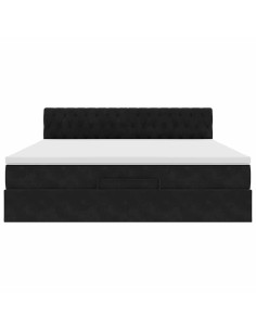 Struttura Letto Pouf con Materasso Nero 160x200 cm in Velluto 2