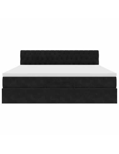 Struttura Letto Pouf con Materasso Nero 160x200 cm in Velluto