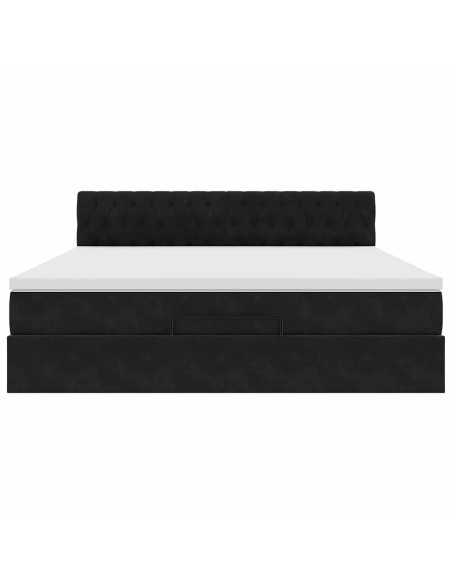 Struttura Letto Pouf con Materasso Nero 160x200 cm in Velluto