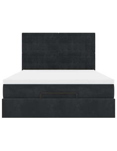 Struttura Letto Pouf con Materassi Nero 140x200 cm in Velluto 2