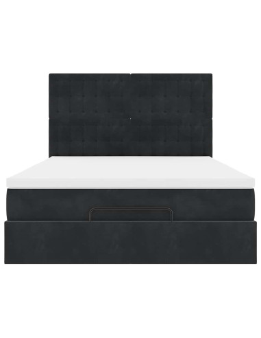 Struttura Letto Pouf con Materassi Nero 140x200 cm in Velluto