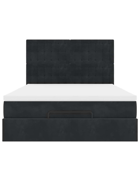 Struttura Letto Pouf con Materassi Nero 140x200 cm in Velluto