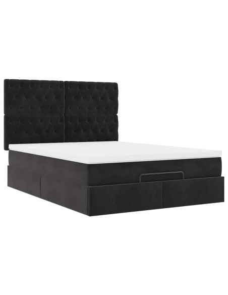 Struttura Letto Pouf con Materassi Nero 140x200 cm in Velluto