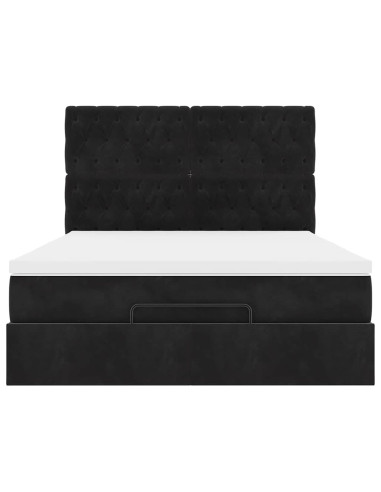 Struttura Letto Pouf con Materassi Nero 140x200 cm in Velluto