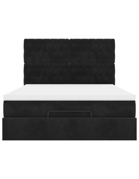 Struttura Letto Pouf con Materassi Nero 140x200 cm in Velluto