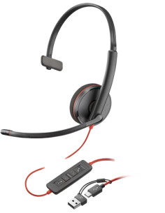 POLY Cuffie Blackwire 3210 monoaurali USB-C + adattatore USB-C/A (sfuse)