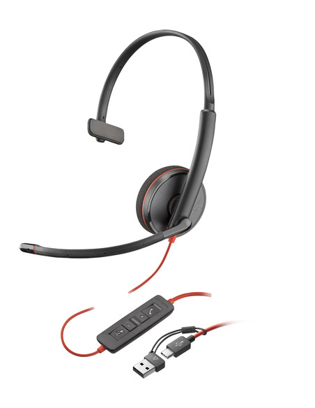 POLY Cuffie Blackwire 3210 monoaurali USB-C + adattatore USB-C/A (sfuse)