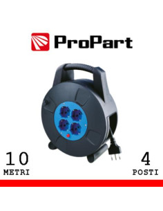 PROPART AVVOLGICAVO 4POS BIPASSO/SCHUKO 10METRI CON PROTEZ. TERMICA