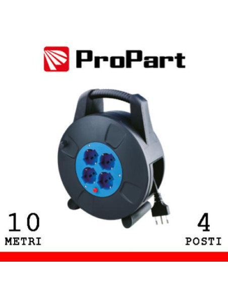 PROPART AVVOLGICAVO 4POS BIPASSO/SCHUKO 10METRI CON PROTEZ. TERMICA