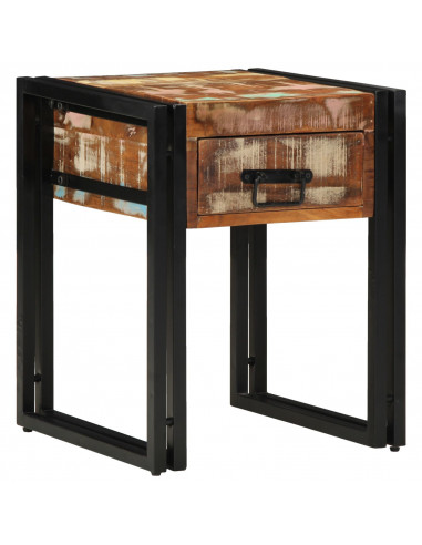 Tavolino con Cassetto Nero 40x40x50 cm Legno Massello di Recupero