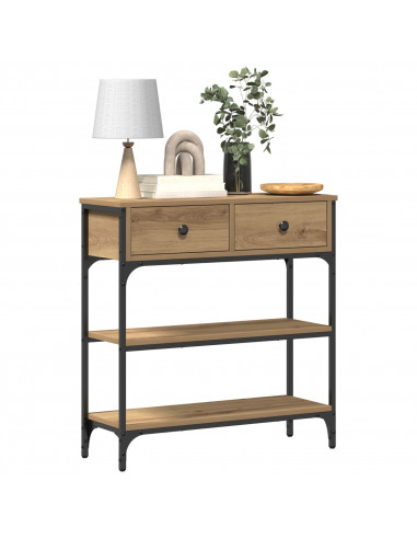Tavolino Console Rovere Artigianale 72,5x25x75 cm Legno Ingegnerizzato & Acciaio