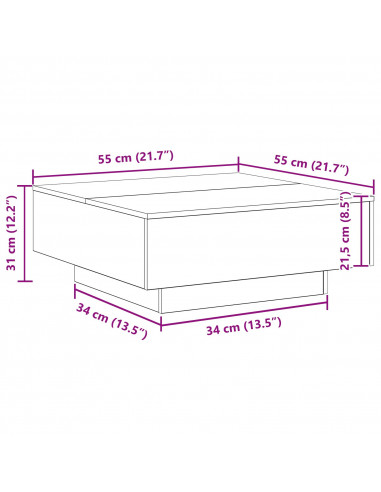 Tavolino da caffè  con luci LED Legno vecchio 80x80x31 cm