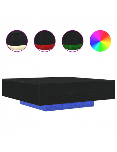 Tavolino da caffè  con luci LED Rovere Nero 100x100x31 cm