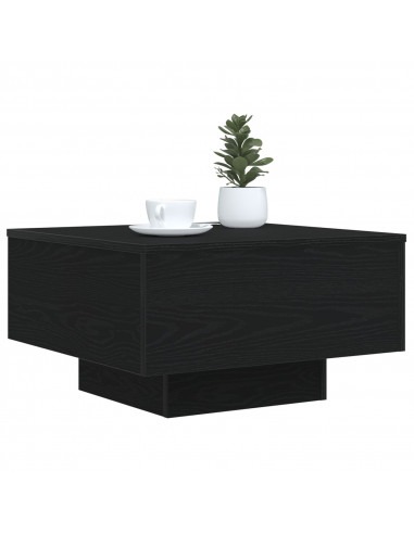 Tavolino da caffè  con luci LED Rovere Nero 55x55x31 cm