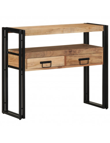 Tavolo Consolle Nero 90x33x75 cm Legno Massello di Acacia e Metallo