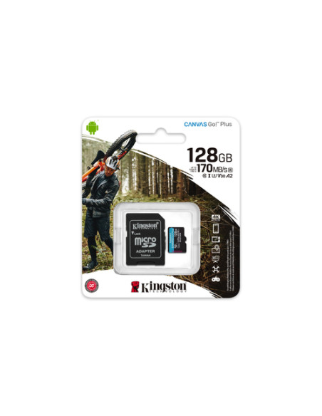 Kingston Technology Scheda microSDXC Canvas Go Plus 170R A2 U3 V30 da 128GB + adattatore