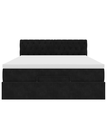 Struttura Letto Pouf con Materasso Nero 140x200 cm in Velluto