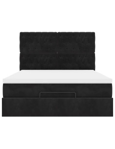 Struttura Letto Pouf con Materassi Nero 140x200 cm in Velluto 2