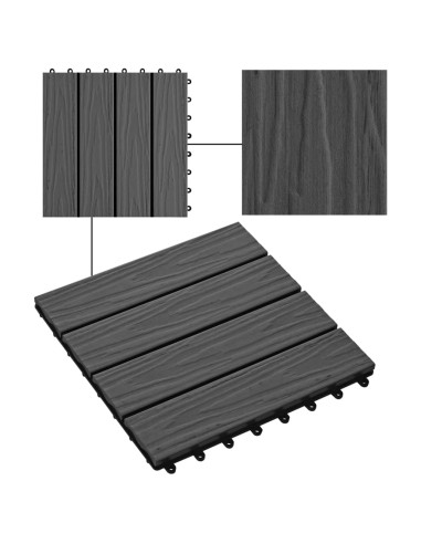 Piastrelle per Decking 11 pz Goffrature WPC 30x30 cm 1 mq Nero
