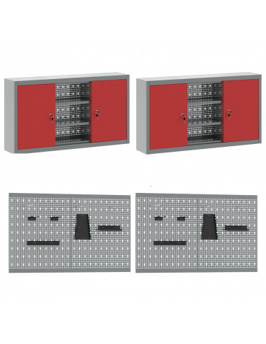 Set di Banchi da Lavoro Red Steel da 8 Pezzi di